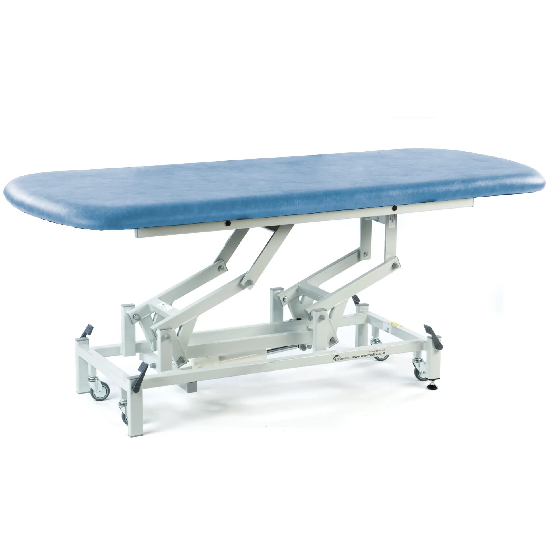 long electric therapy hygiene table with retractable wheels sky blue