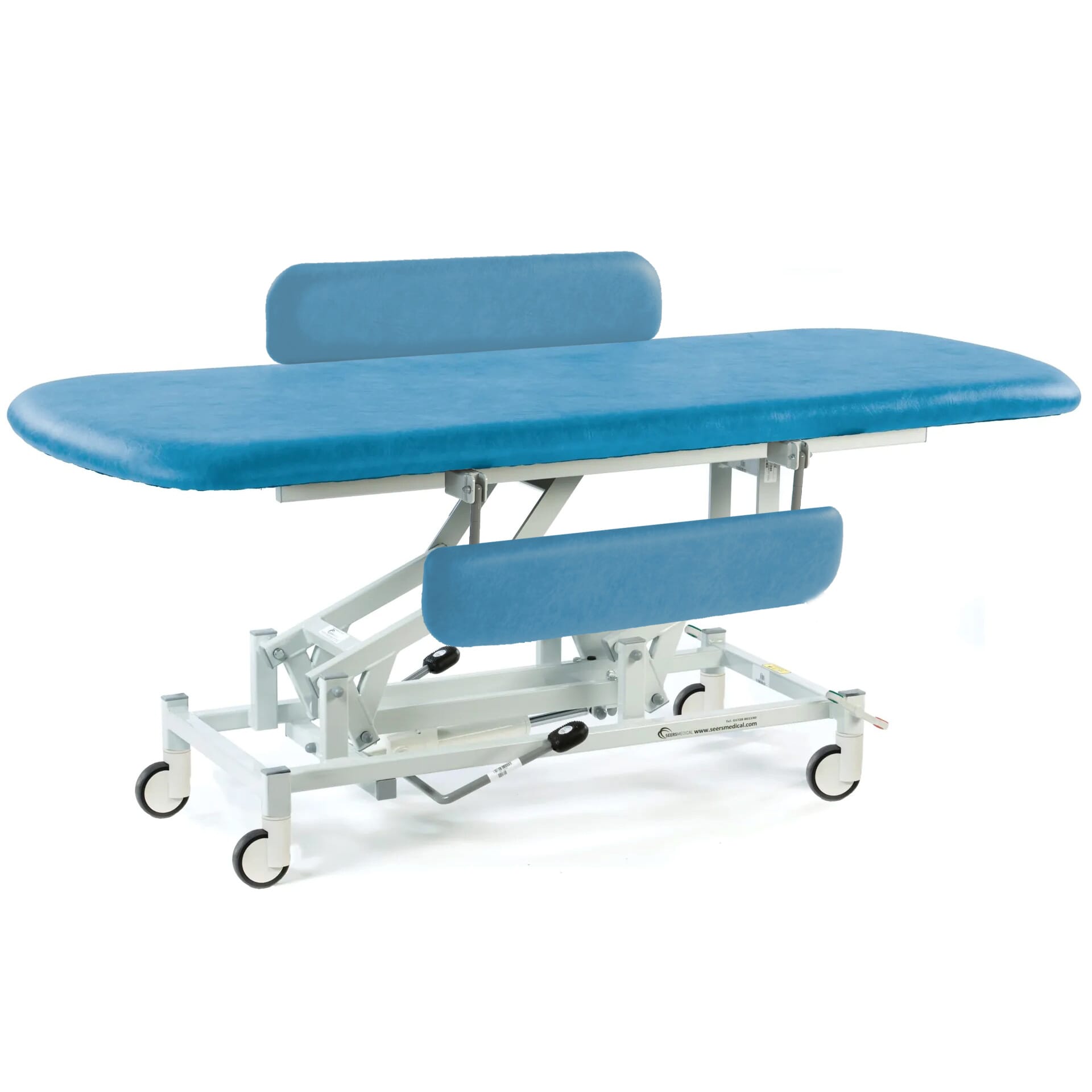 long hydraulic therapy hygiene table with central locking wheels and padded side rails canard