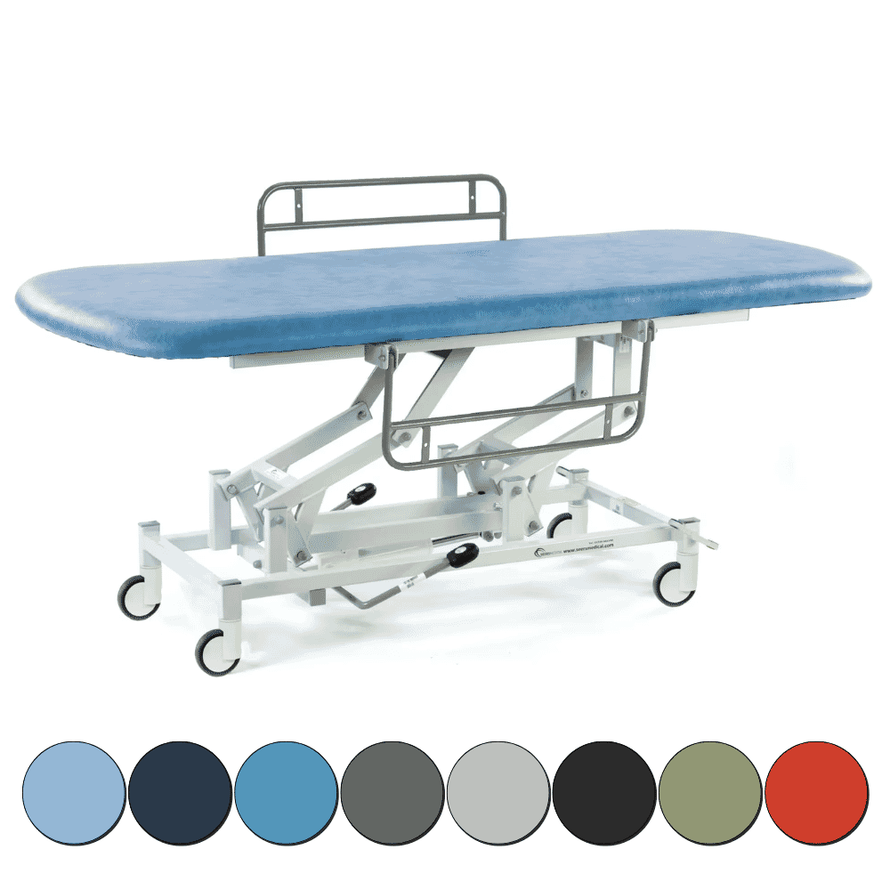 Long Hydraulic Therapy Hygiene Table with Central Locking Wheels and Side Rails