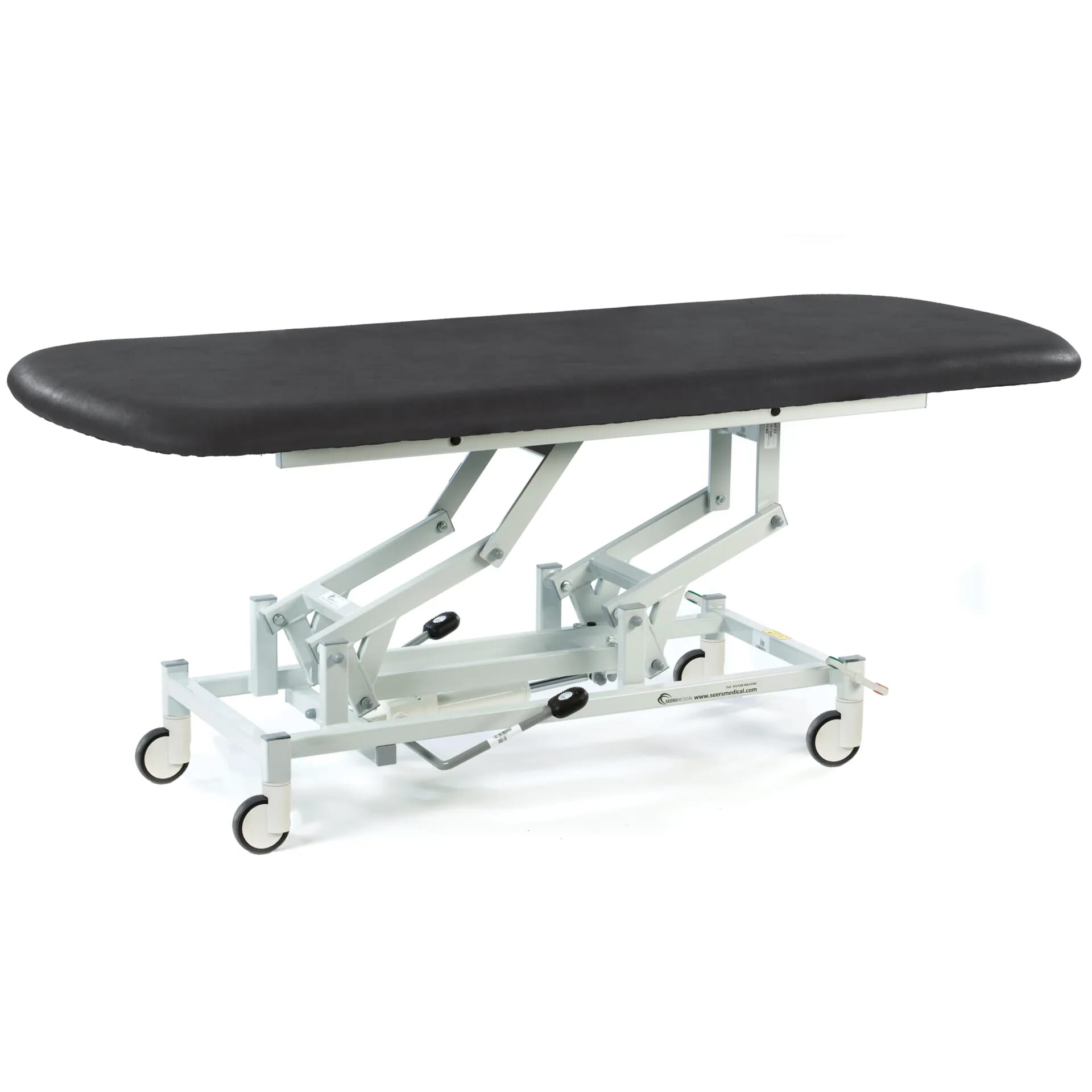 long hydraulic therapy hygiene table with central locking wheels black