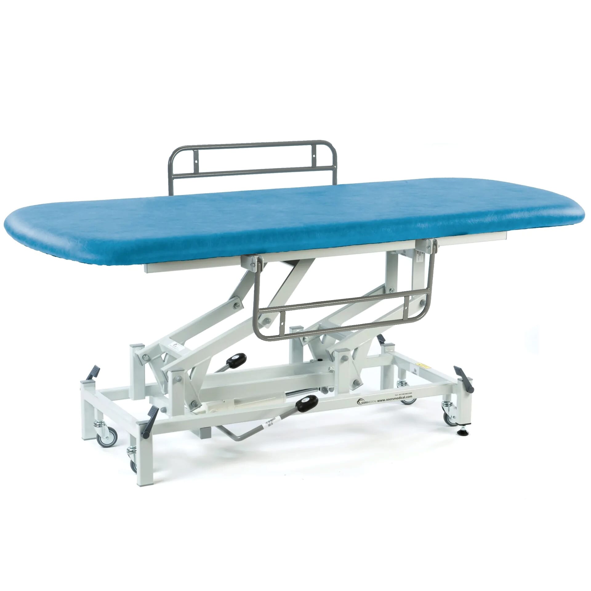 long hydraulic therapy hygiene table with retractable wheels and side rails canard