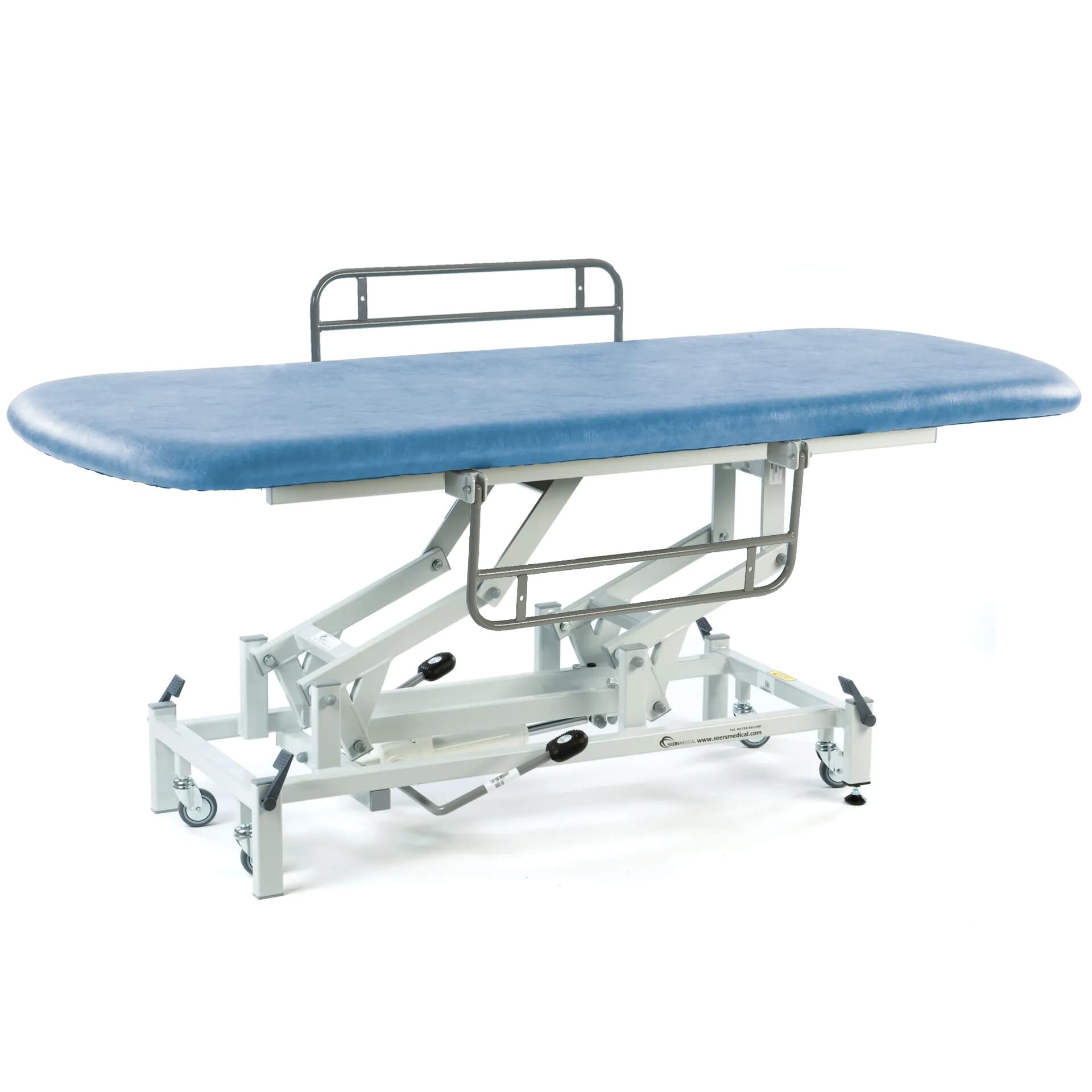 View Long Hydraulic Therapy Hygiene Table with Retractable Wheels and Side Rails Sky Blue information