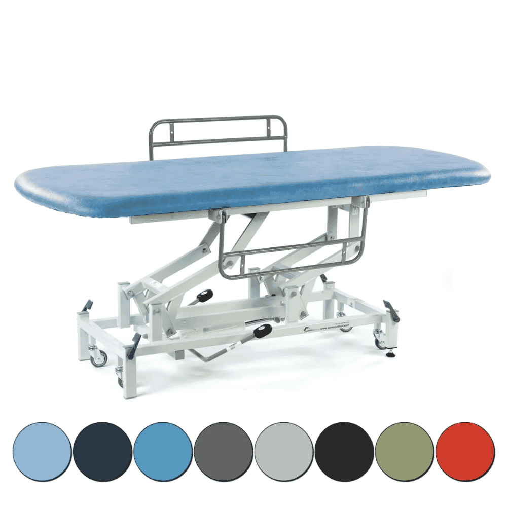 Long Hydraulic Therapy Hygiene Table with Retractable Wheels and Side Rails