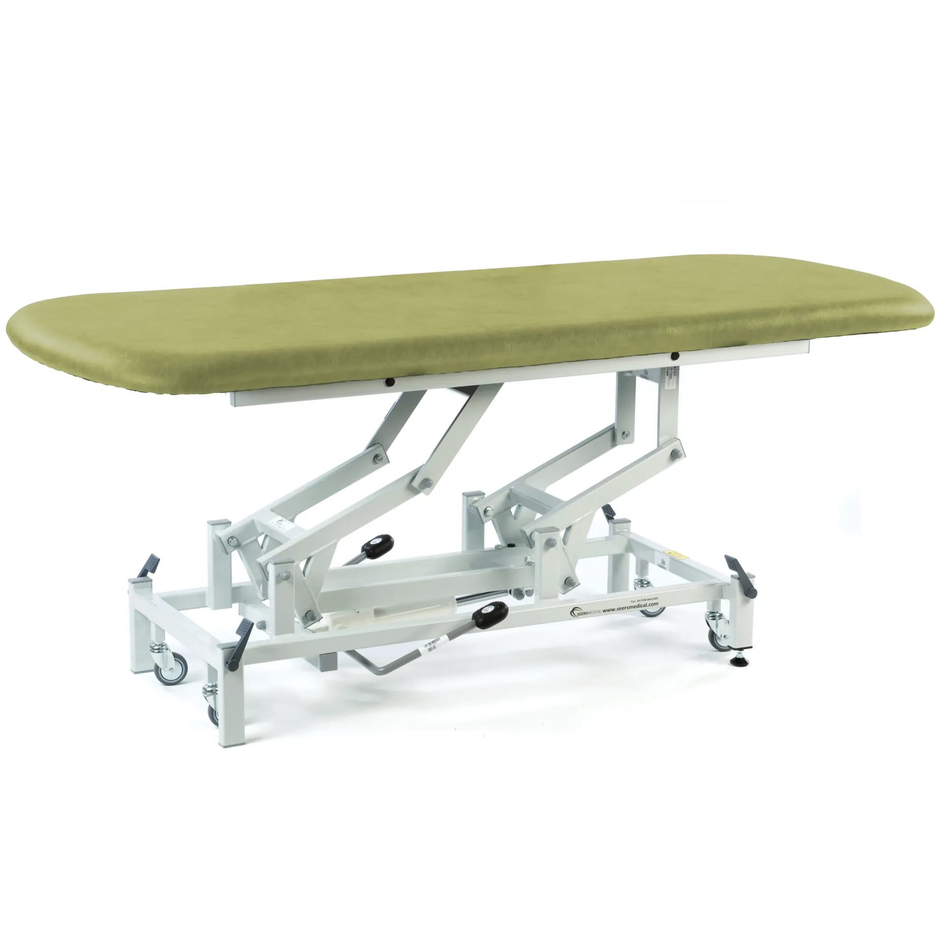View Long Hydraulic Therapy Hygiene Table with Retractable Wheels Olive information