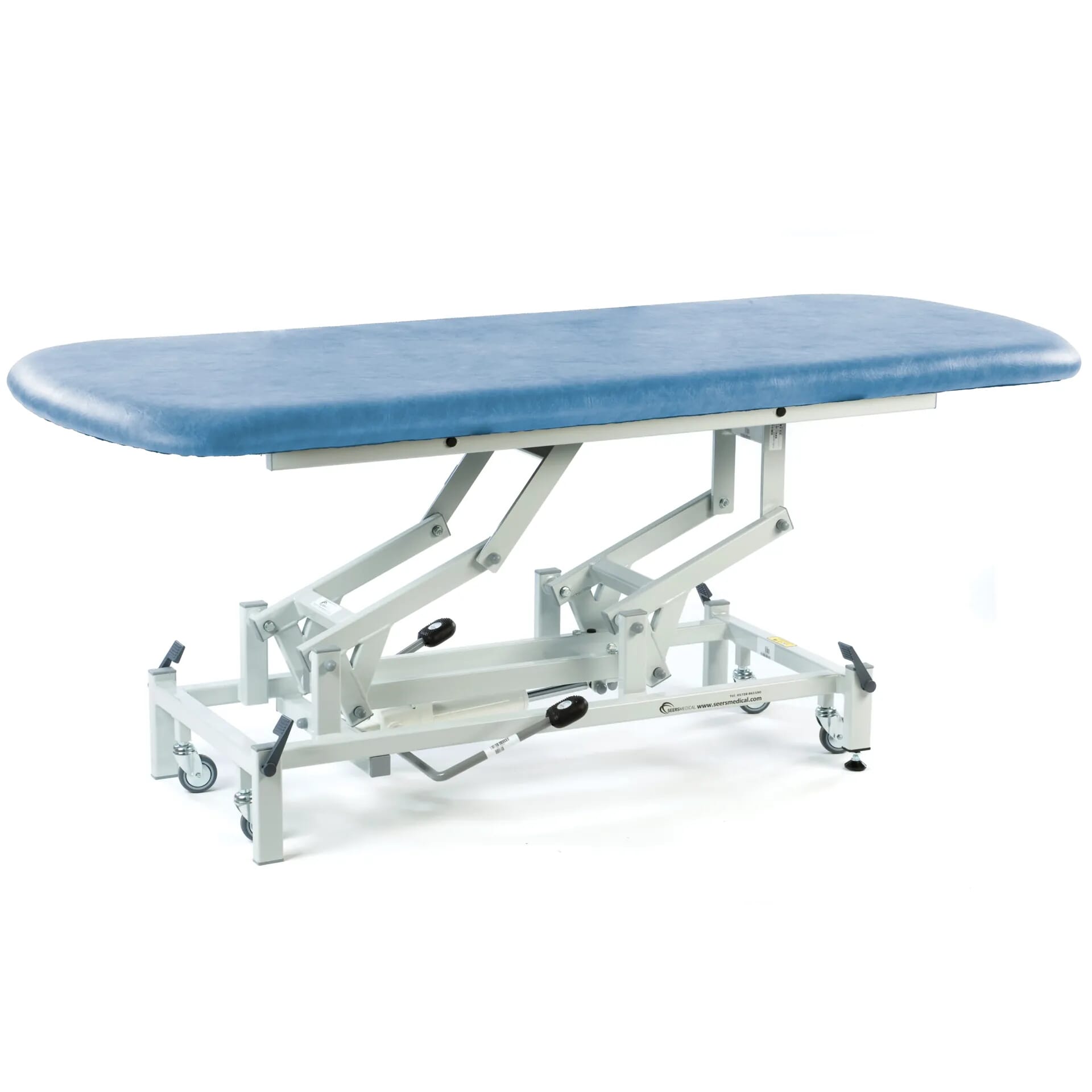 long hydraulic therapy hygiene table with retractable wheels sky blue
