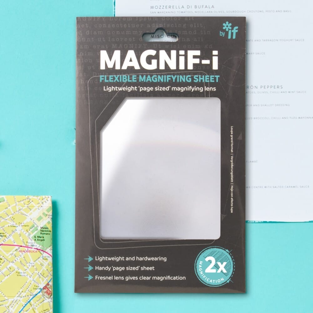 magnifying sheet in packaging