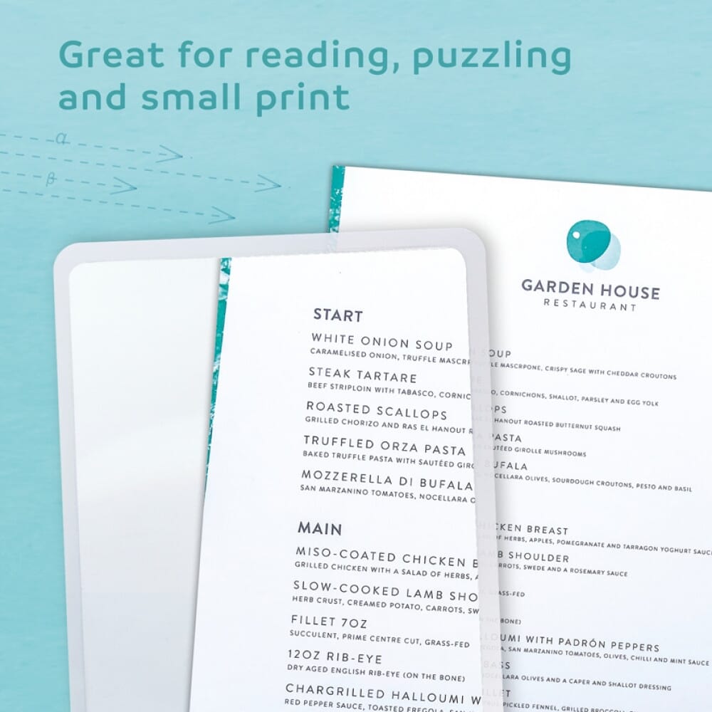 magnifying sheet reading menu