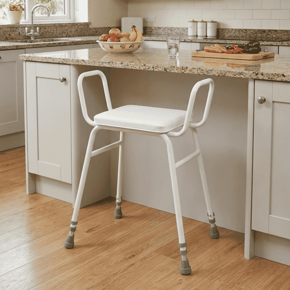 malvern vinyl seat perching stool adjustable height with armrests lifestyle