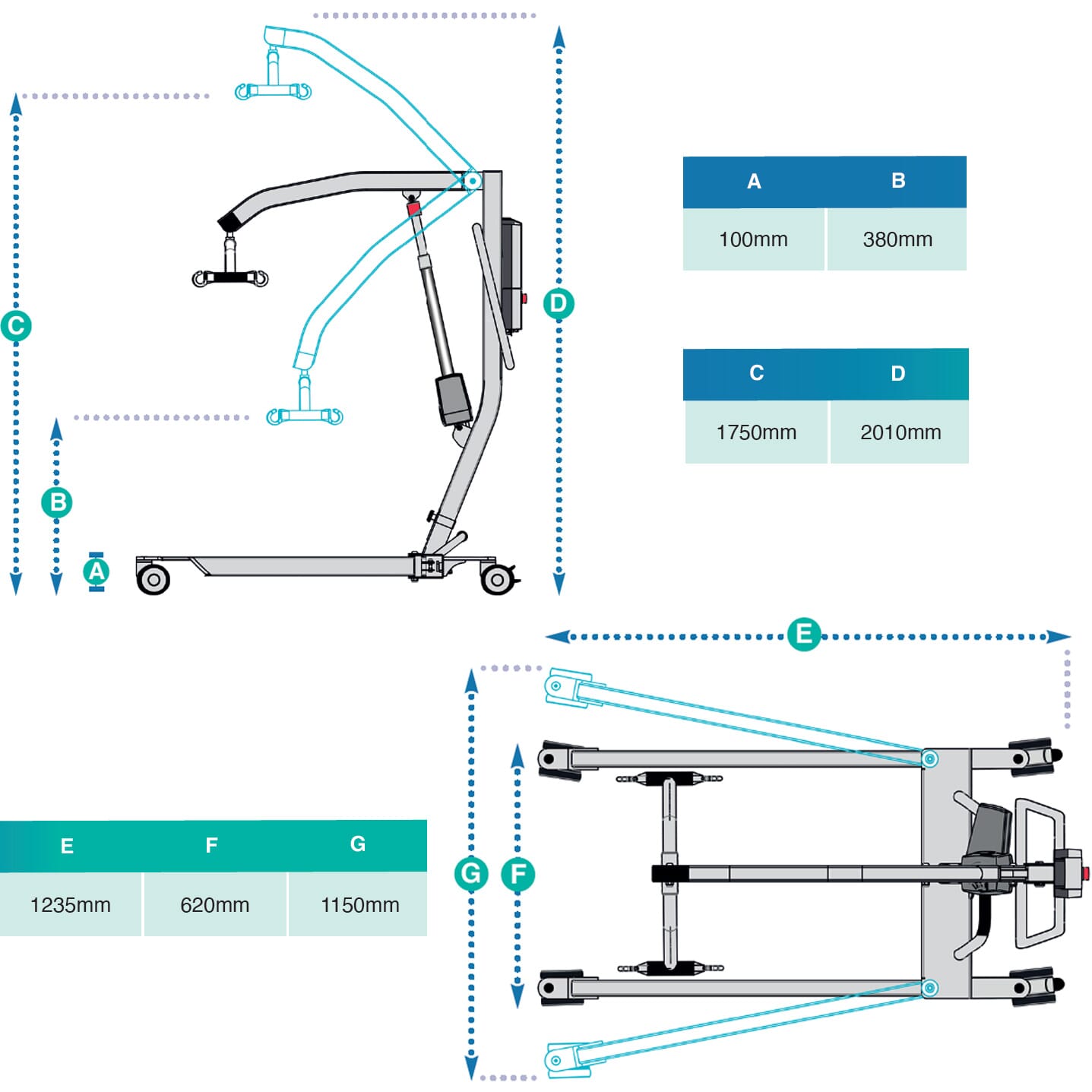 marlin hoist with electric leg opening dimensions
