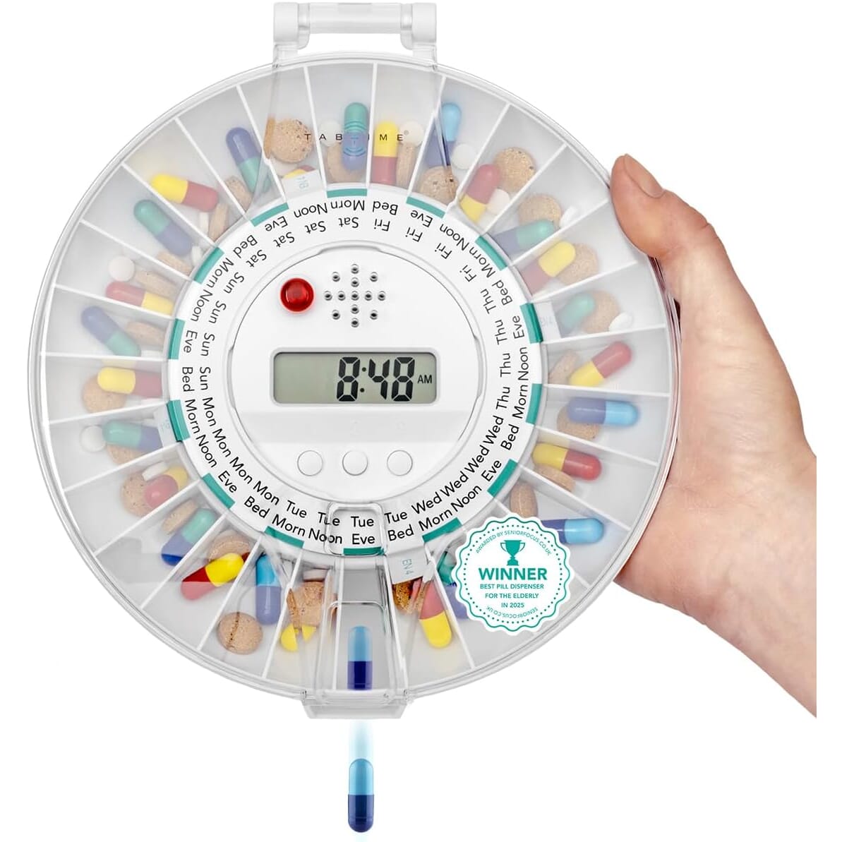 medelert automatic pill dispenser with clear lid