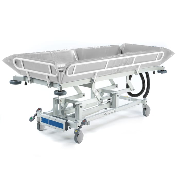 medicare height adjust shower trolley electric battery operated