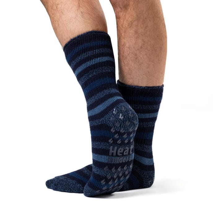 mens heat holders siskin slipper socks navy stripe