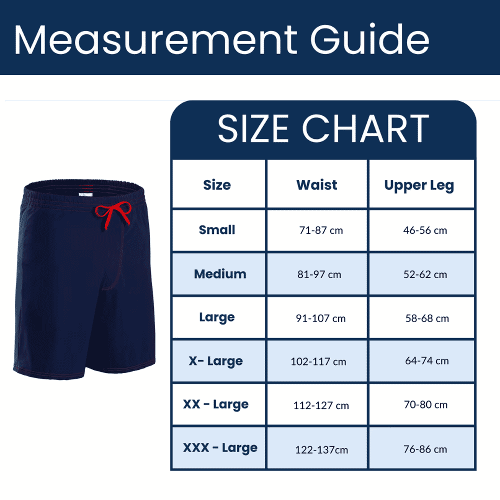 mens incontinence swim shorts size guide