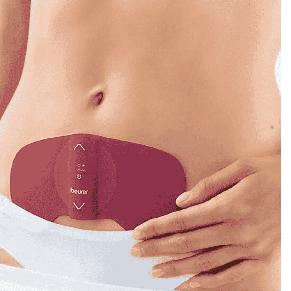 menstrual relax tens device with heat shown in situ