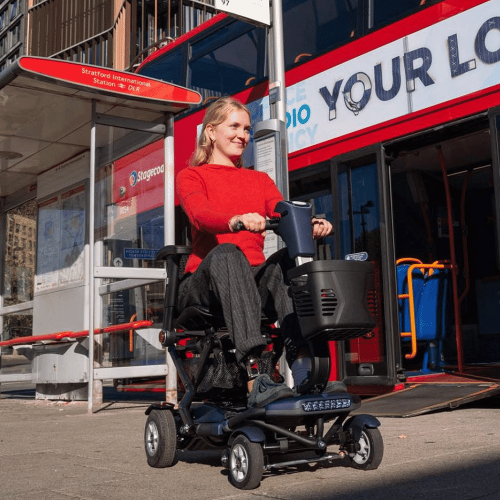 minimo autofold mobility scooter blue in use