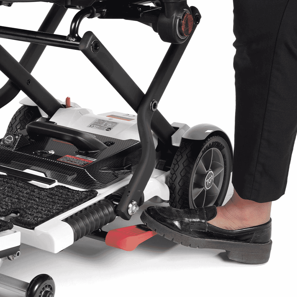 minimo folding mobility scooter white foot pedal