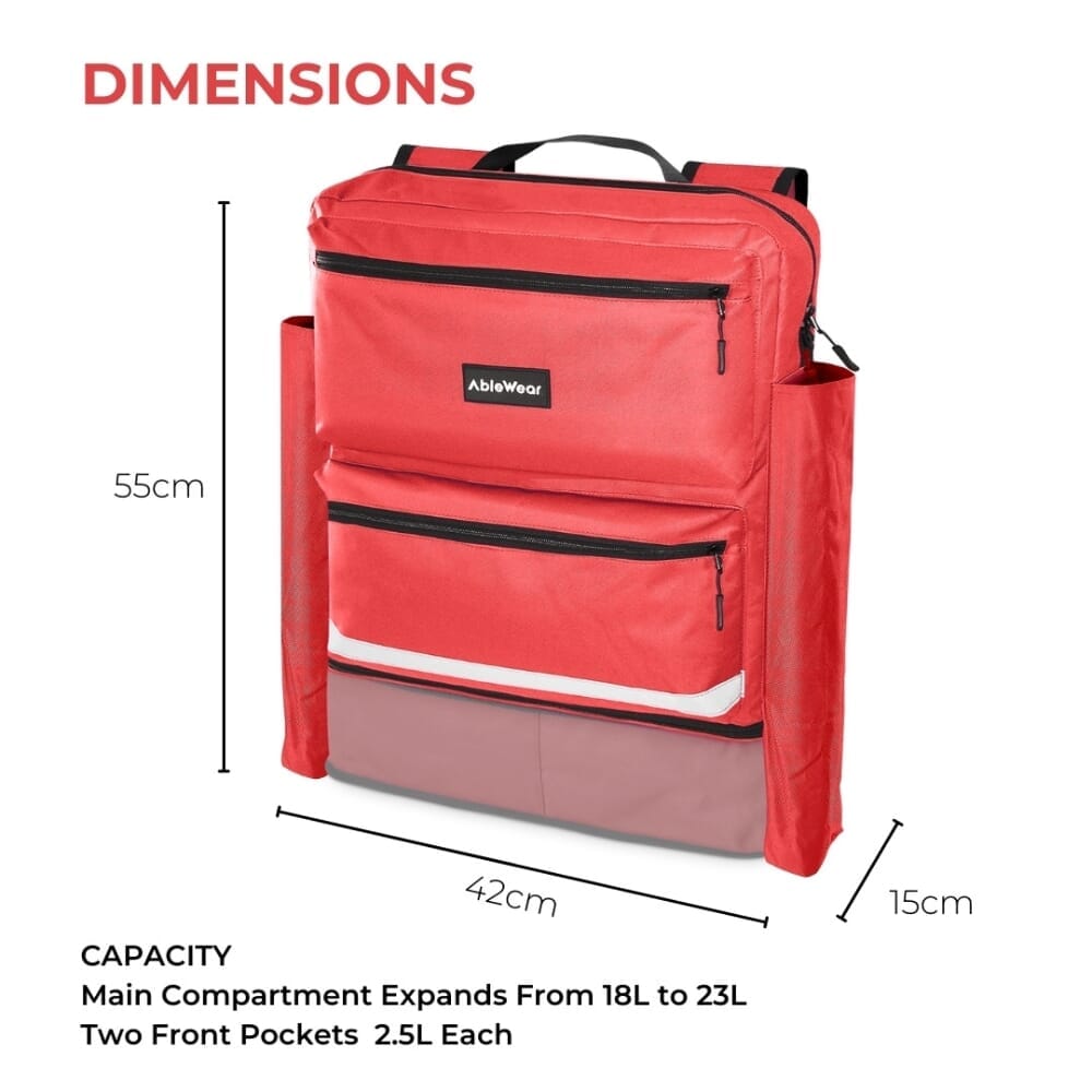 mobility scooter bag with crutch pockets dimensions