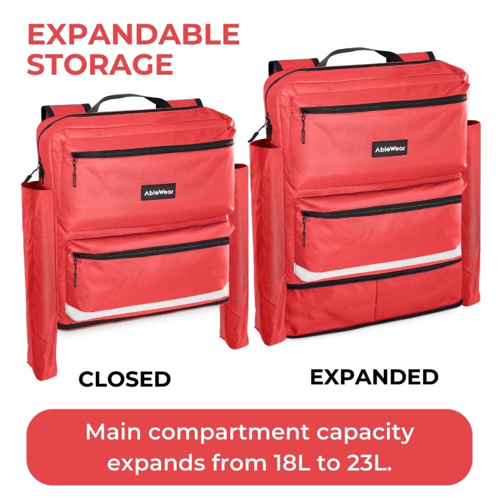 mobility scooter bag with crutch pockets expanded