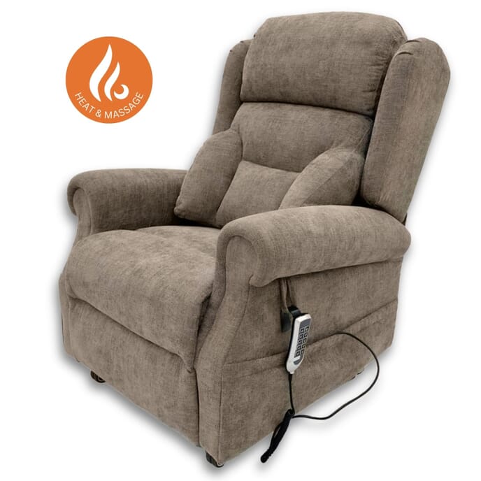 monterey royale rise and recline chair cocoa with heat and massage