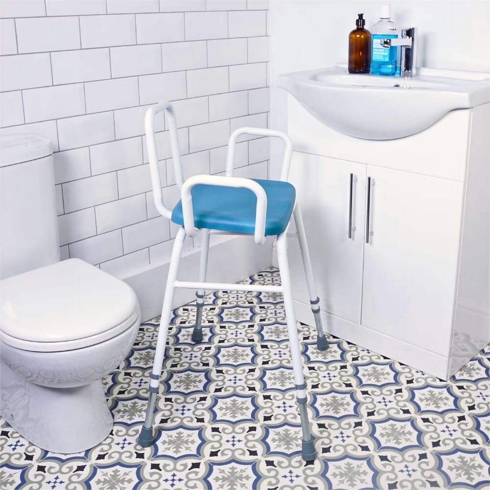 multi use perching stool in bathroom