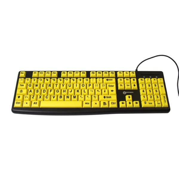 multimedia full sized keyboard yellow xl printed letters angled