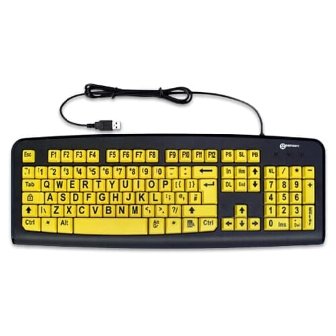 multimedia full sized keyboard yellow xl printed letters