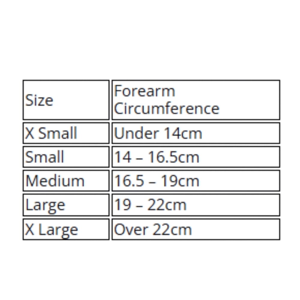 neoform wrist thumb brace size chart