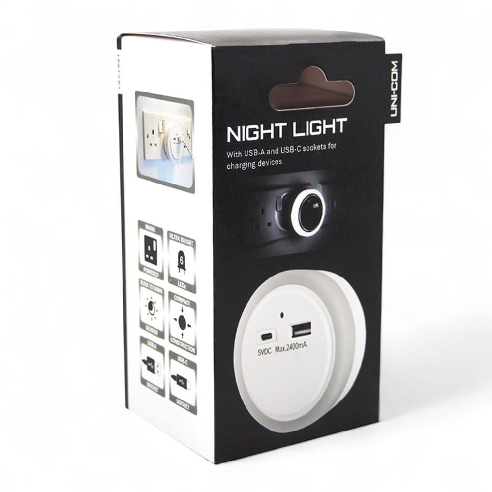 night light with usb charger box