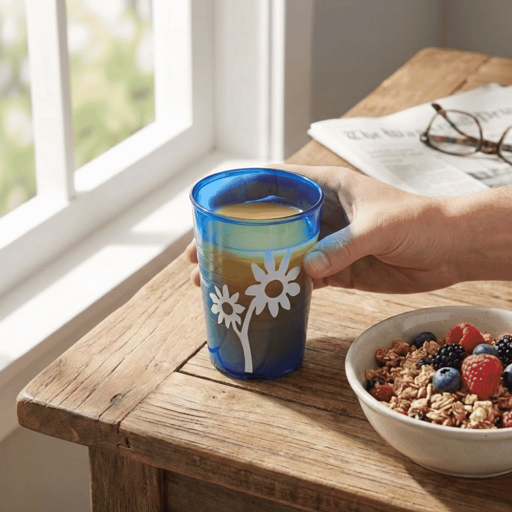 non slip flower cup transparent blue lifestyle