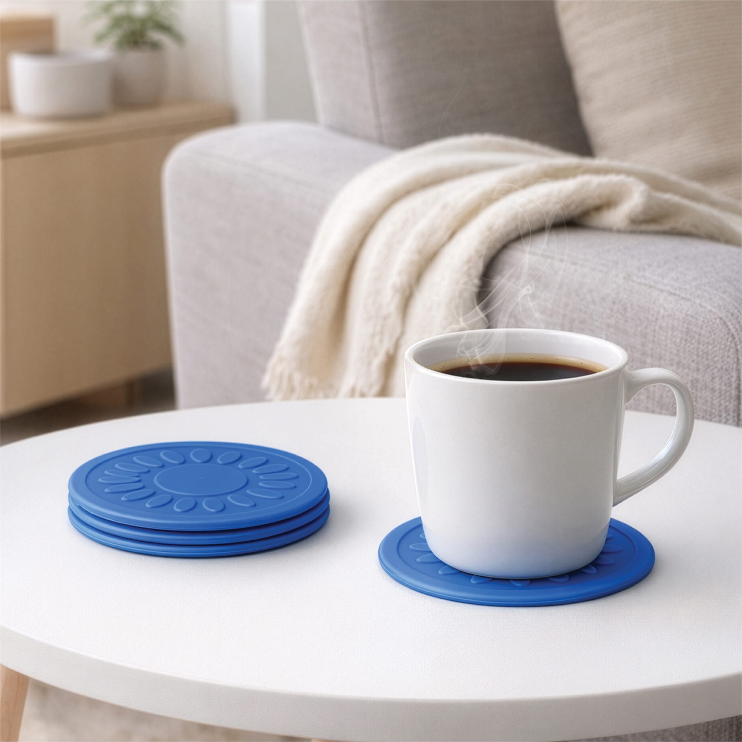 non slip silicone coaster pack of 4 blue lifestyle