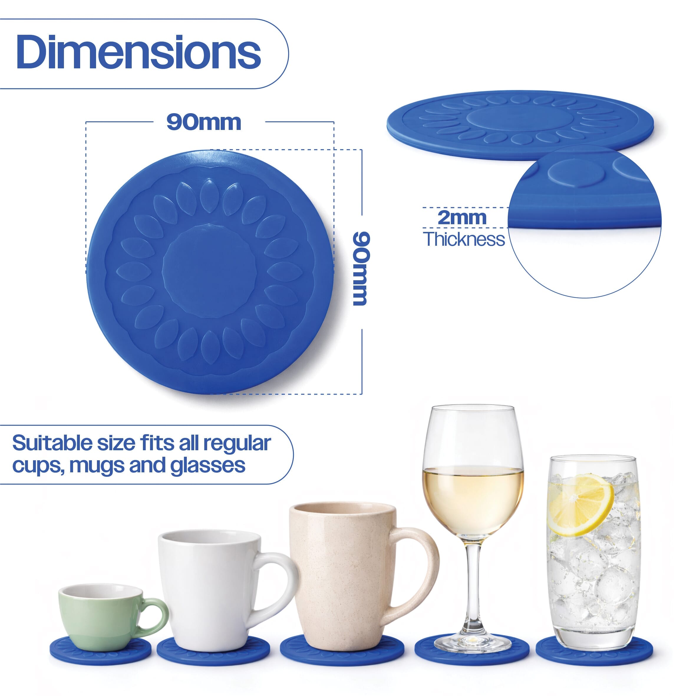 non slip silicone coaster pack of 4 dimensions