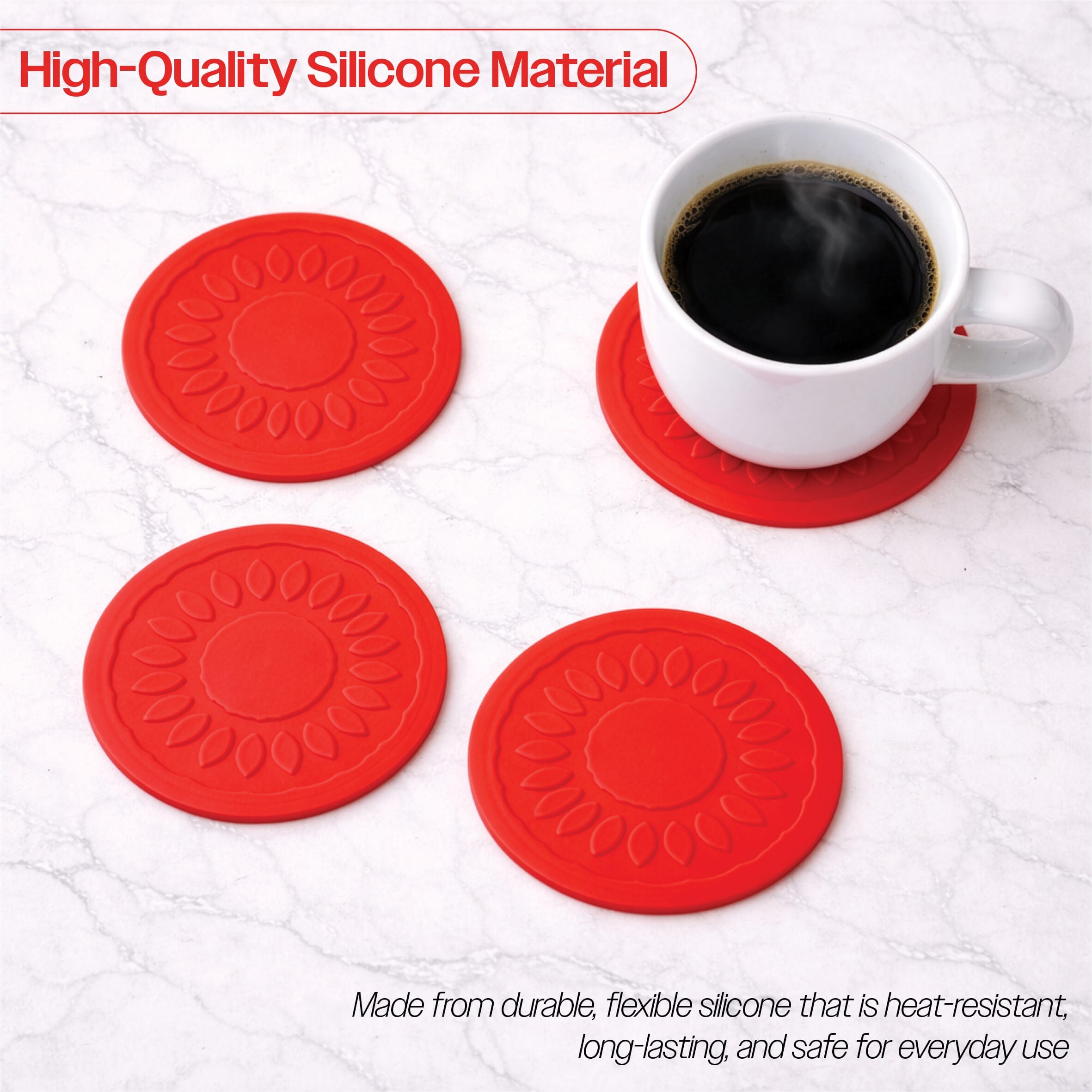 non slip silicone coaster pack of 4 red high quality