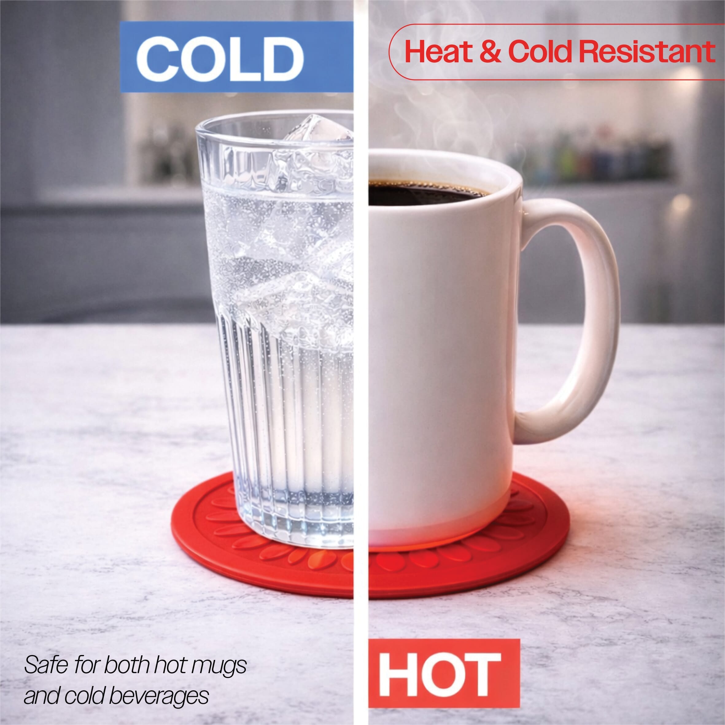 non slip silicone coaster pack of 4 red hot or cold