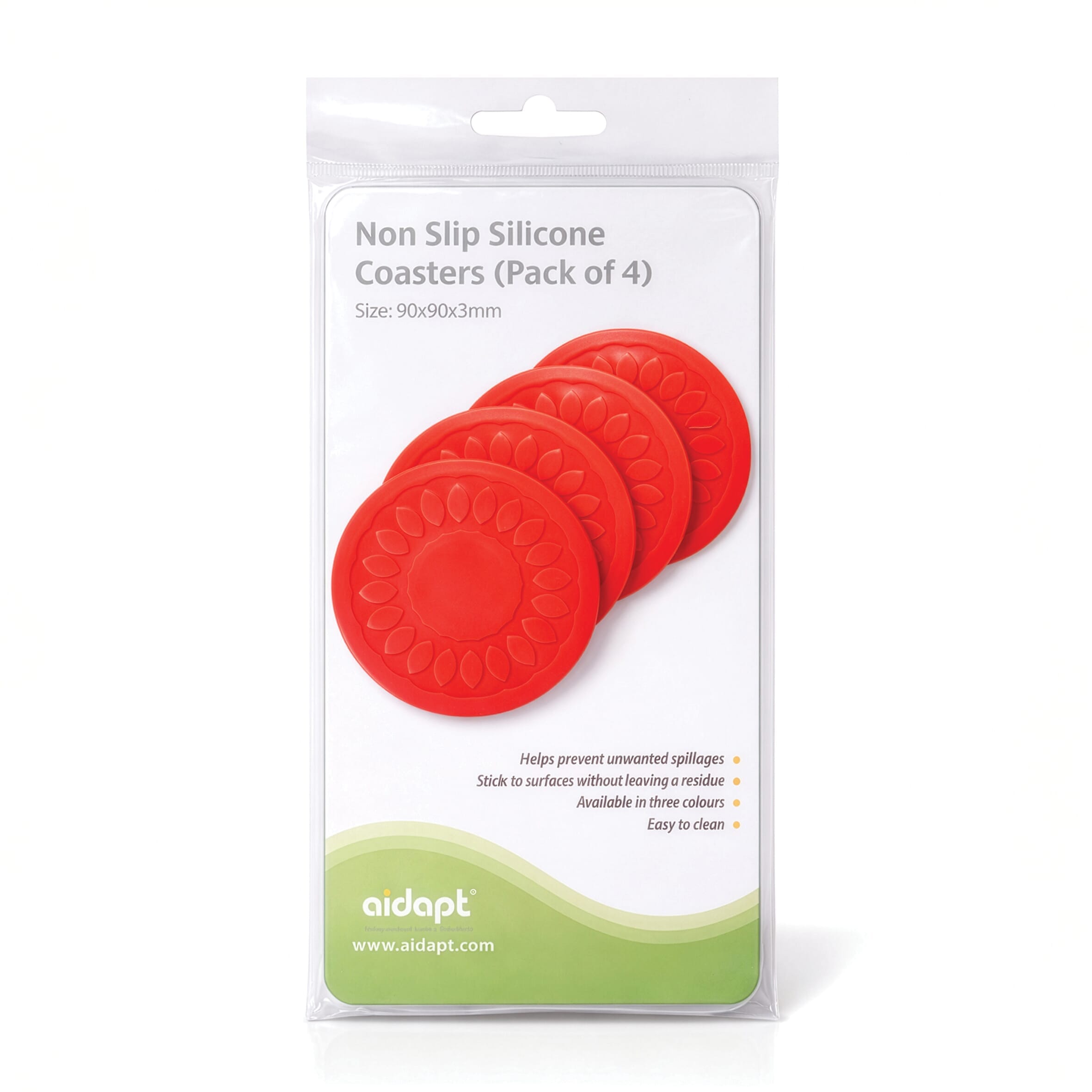 non slip silicone coaster pack of 4 red pack
