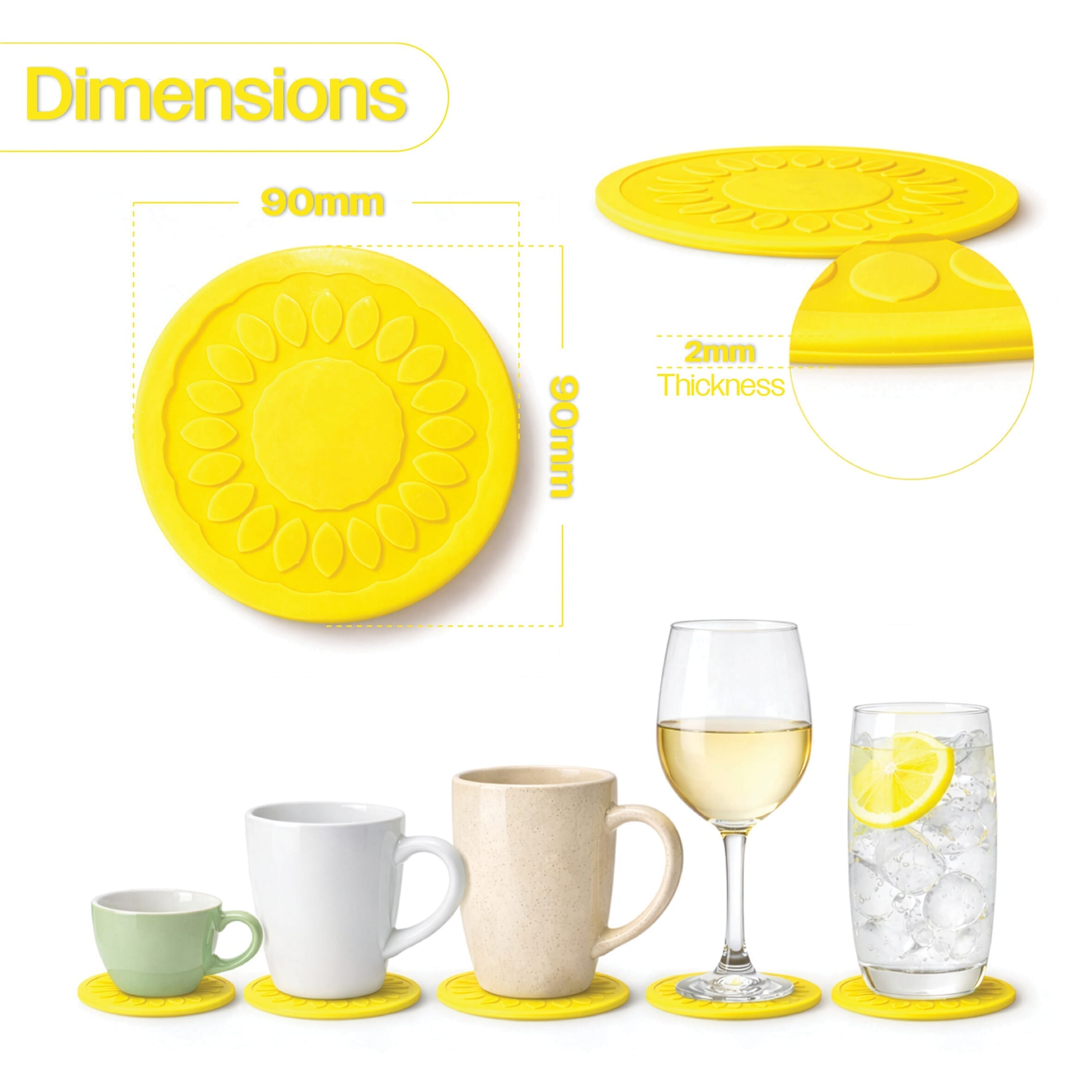non slip silicone coaster pack of 4 yellow dimensions