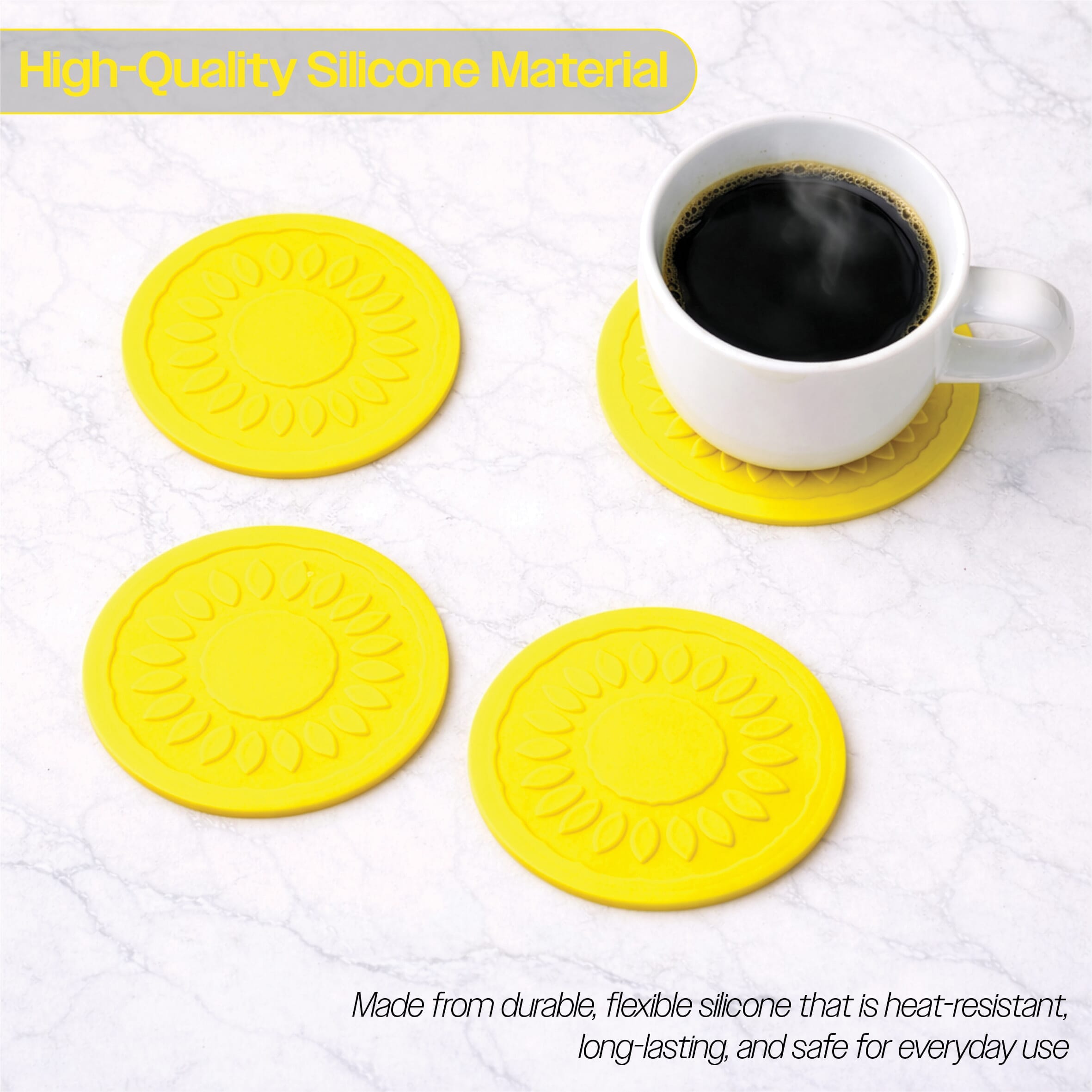 non slip silicone coaster pack of 4 yellow high quality
