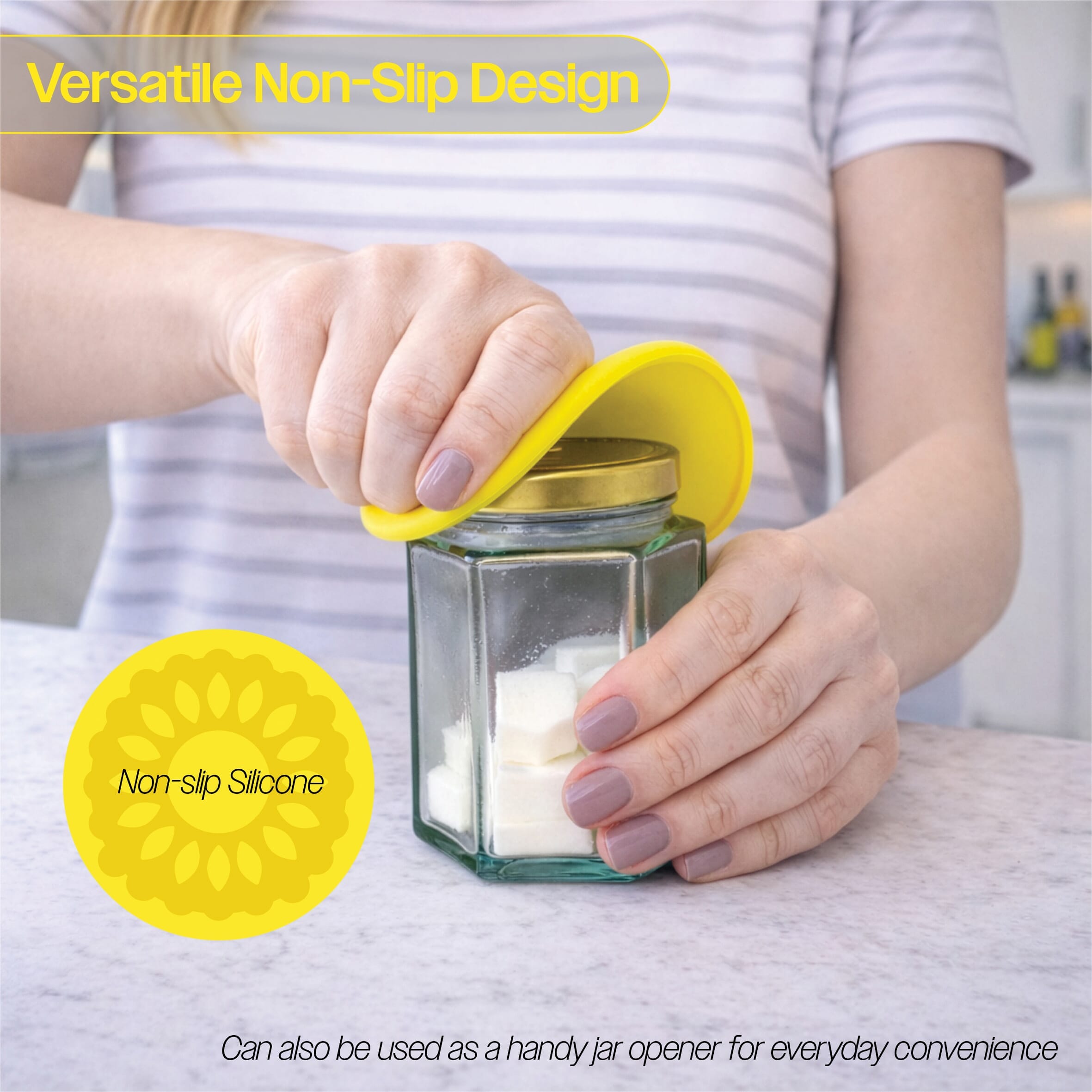 non slip silicone coaster pack of 4 yellow jar opener