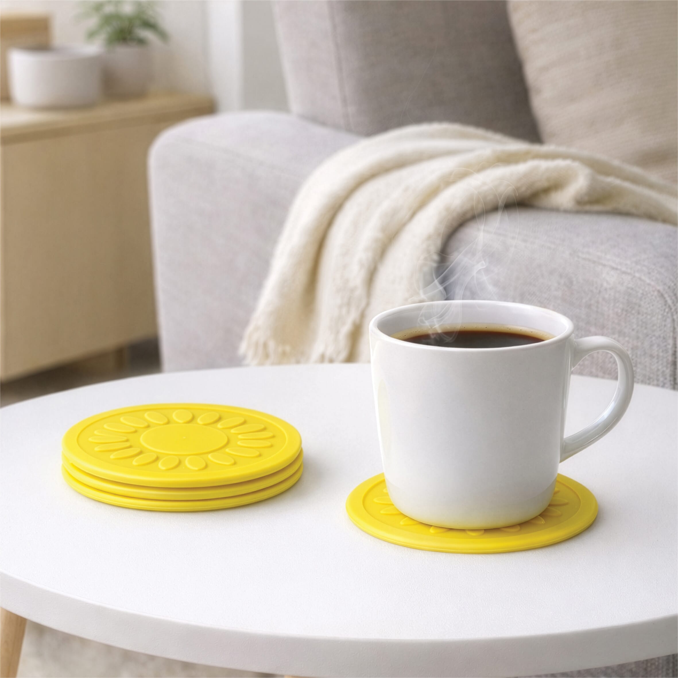 non slip silicone coaster pack of 4 yellow lifestyle