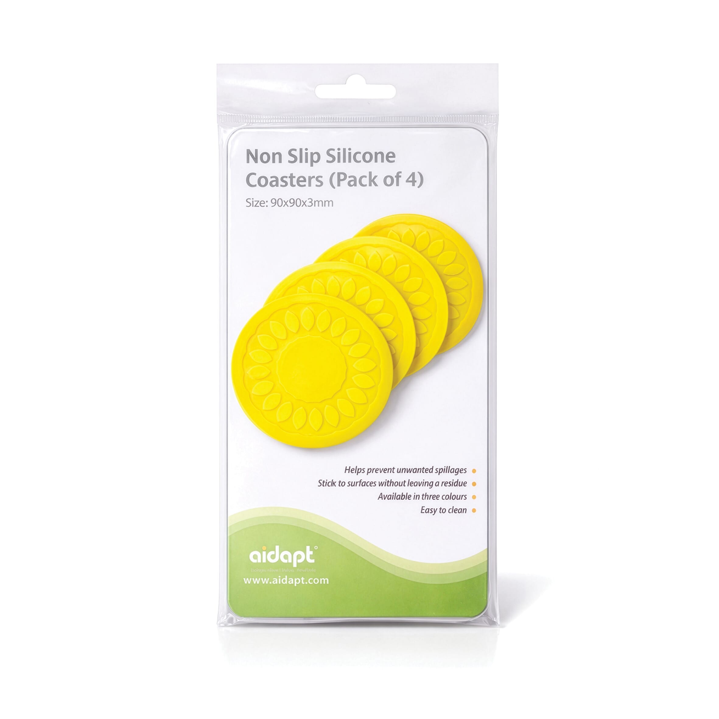non slip silicone coaster pack of 4 yellow pack