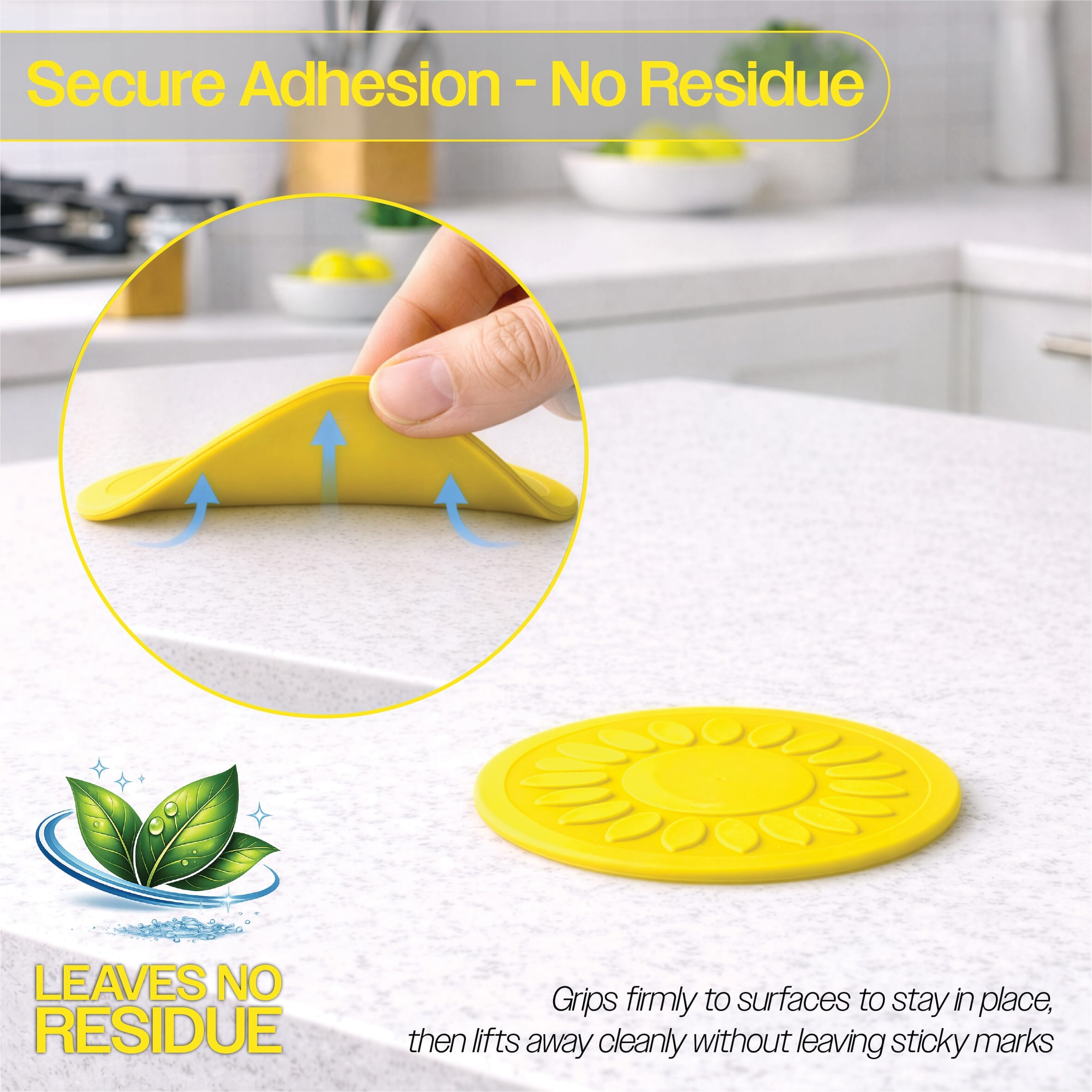 non slip silicone coaster pack of 4 yellow secure grip