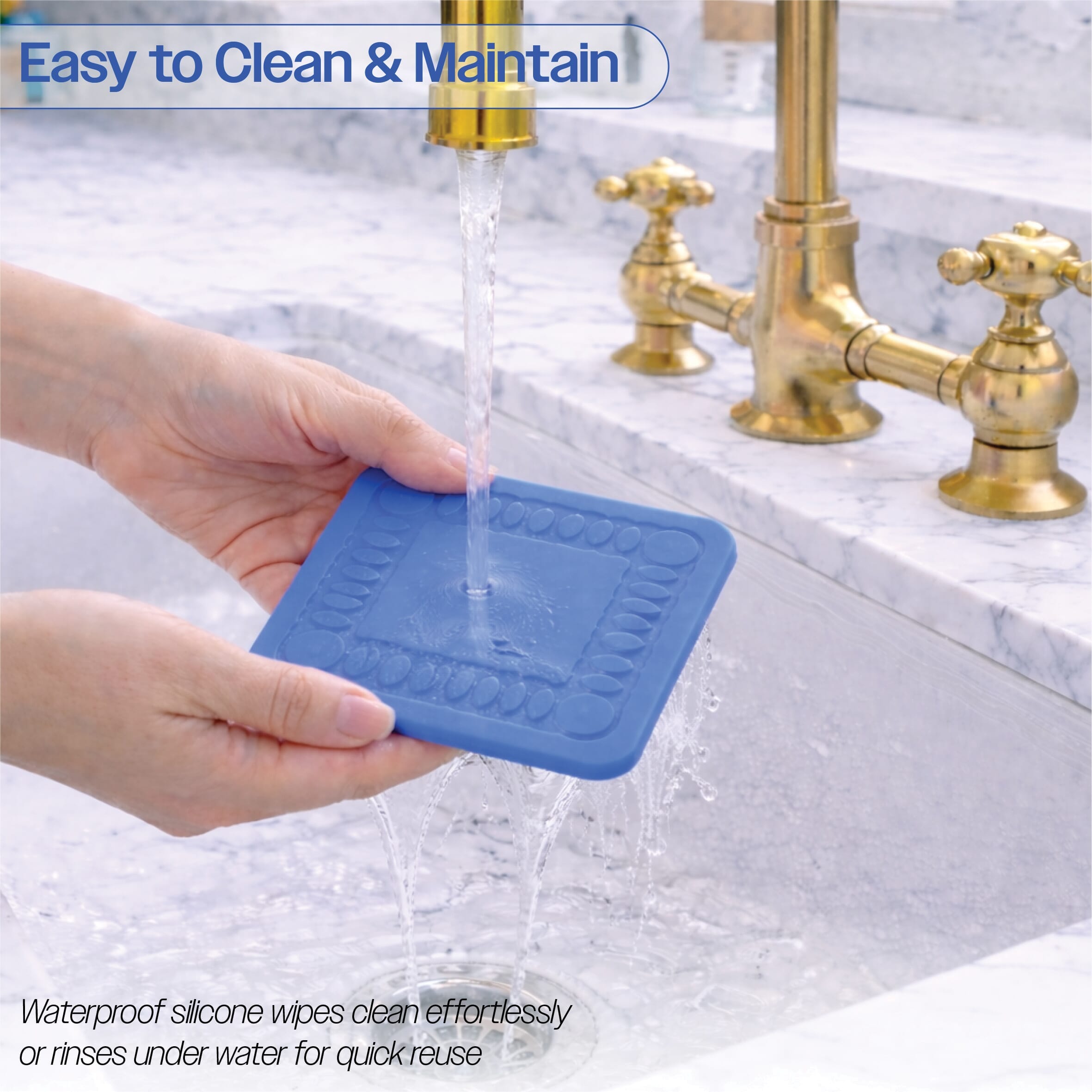 non slip square silicone coaster pack of 4 14cm blue easy to clean