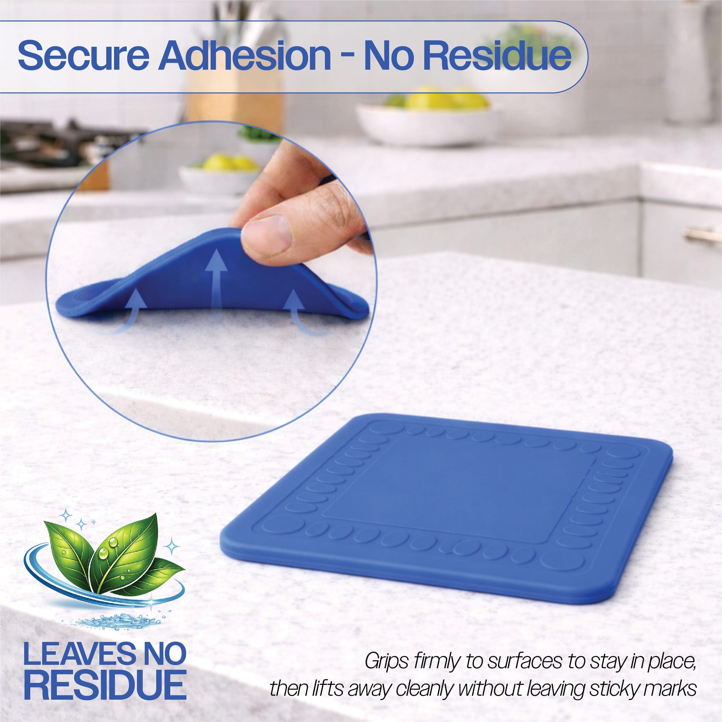 non slip square silicone coaster pack of 4 14cm blue secure grip