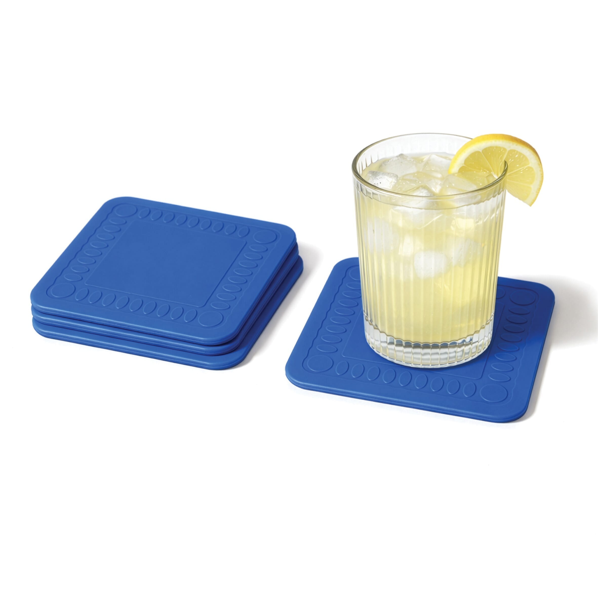 non slip square silicone coaster pack of 4 14cm blue