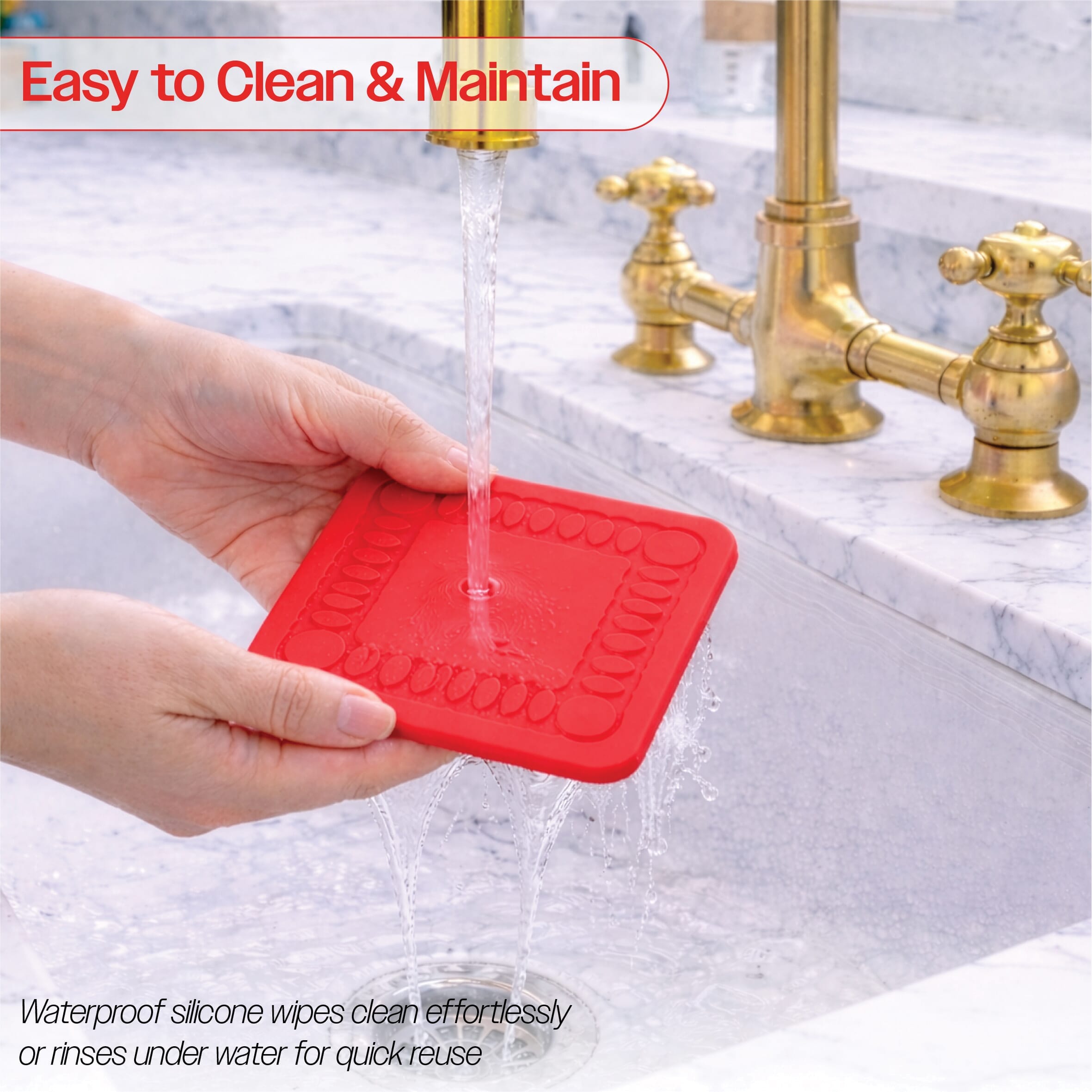non slip square silicone coaster pack of 4 14cm red easy to clean