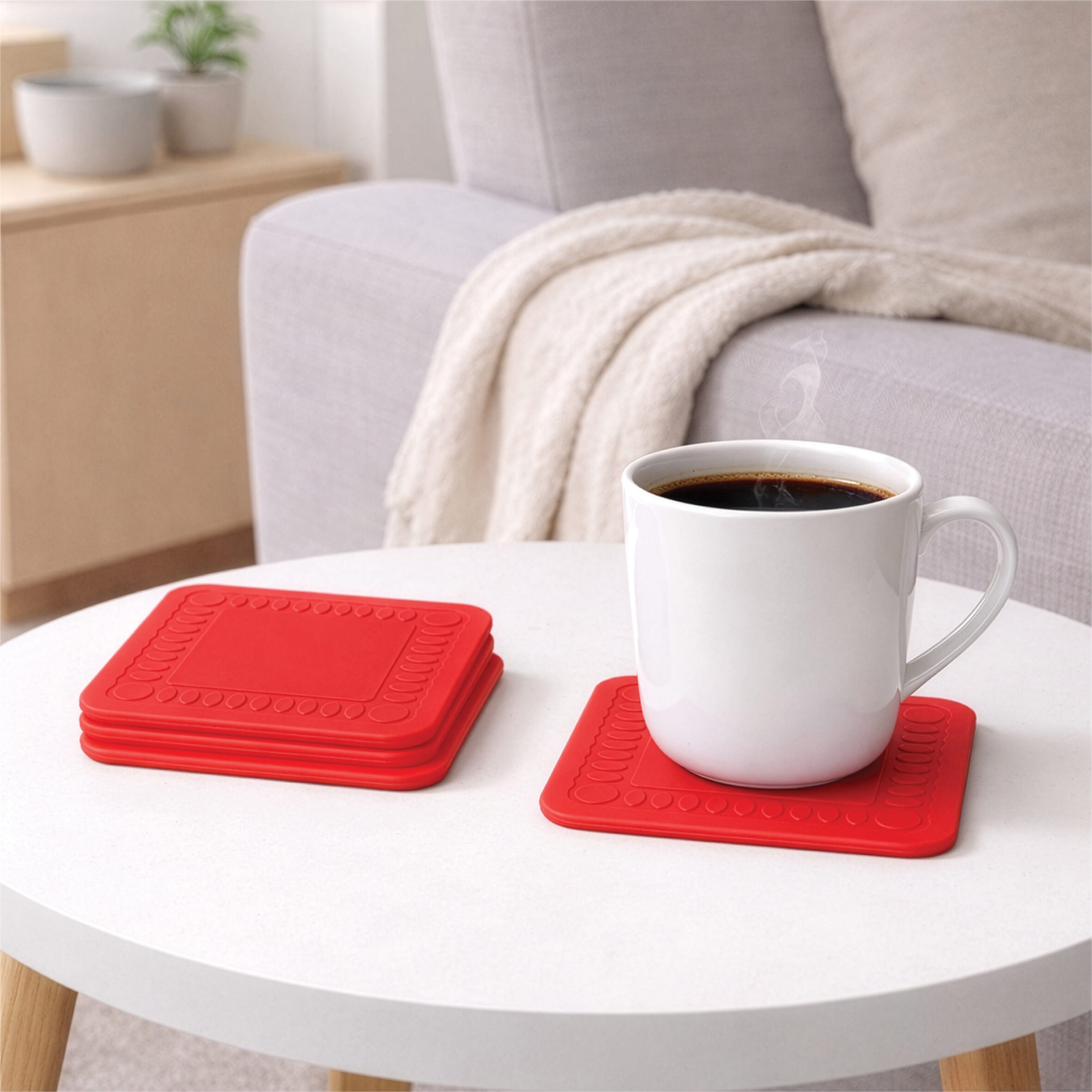 non slip square silicone coaster pack of 4 14cm red lifestyle
