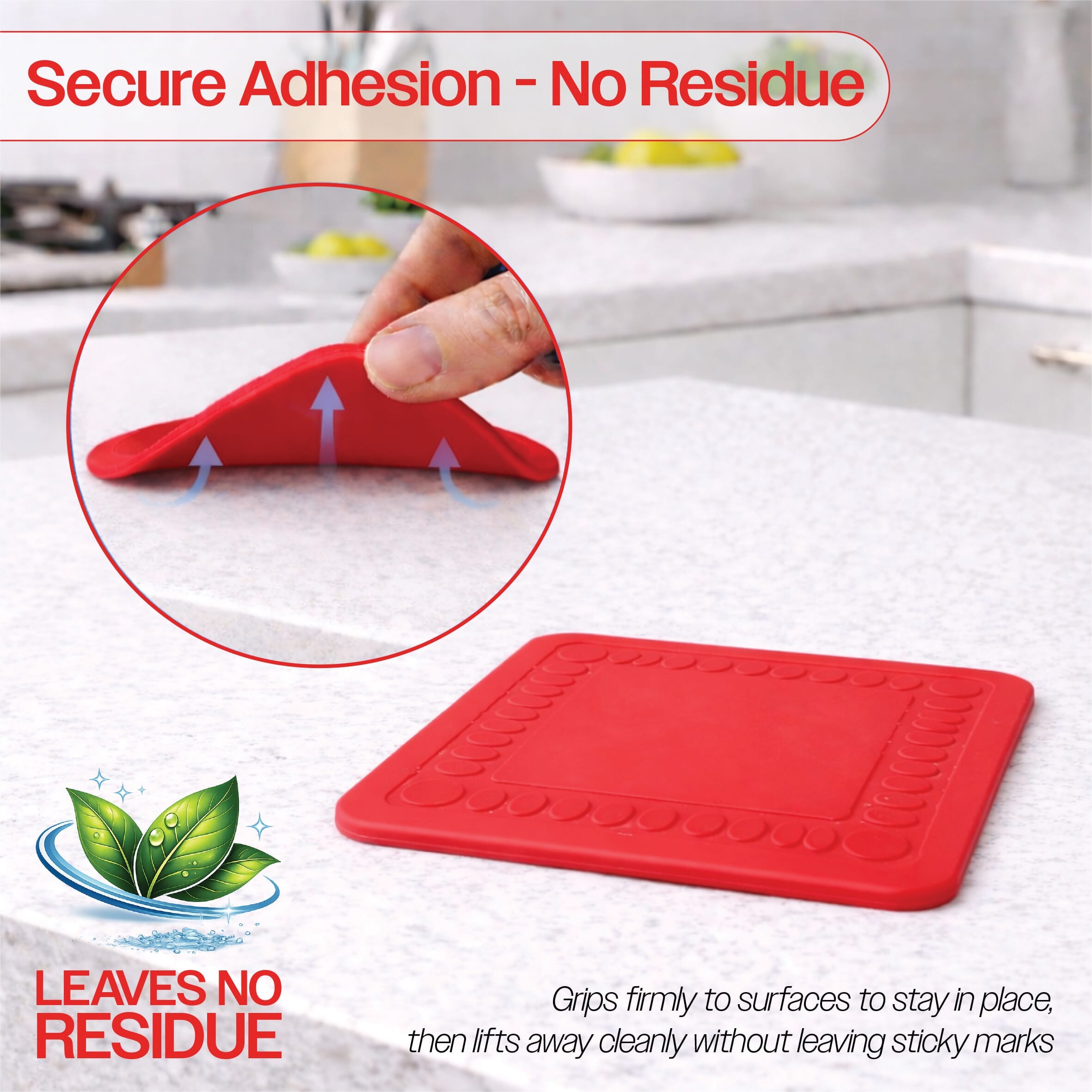 non slip square silicone coaster pack of 4 14cm red secure grip