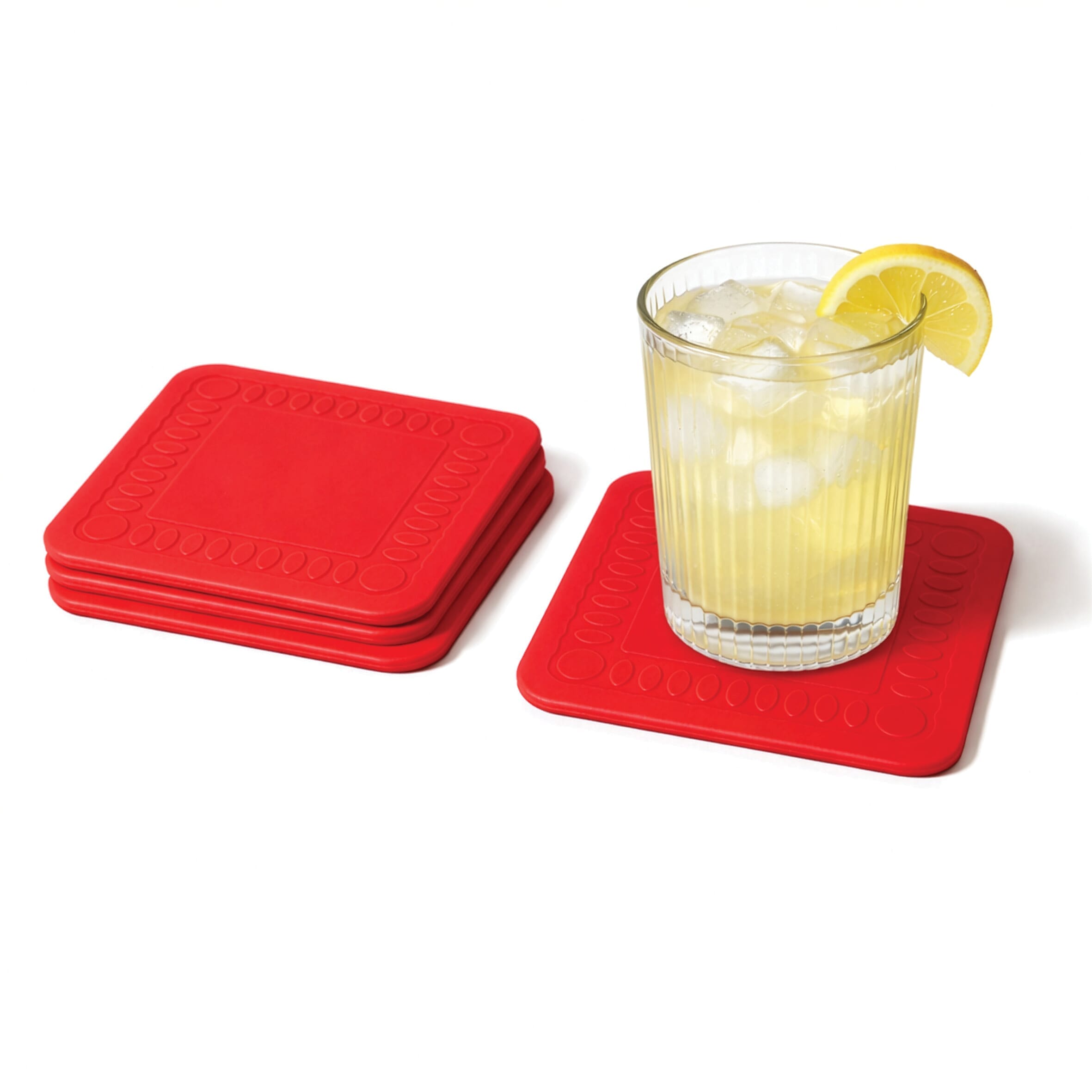 non slip square silicone coaster pack of 4 14cm red