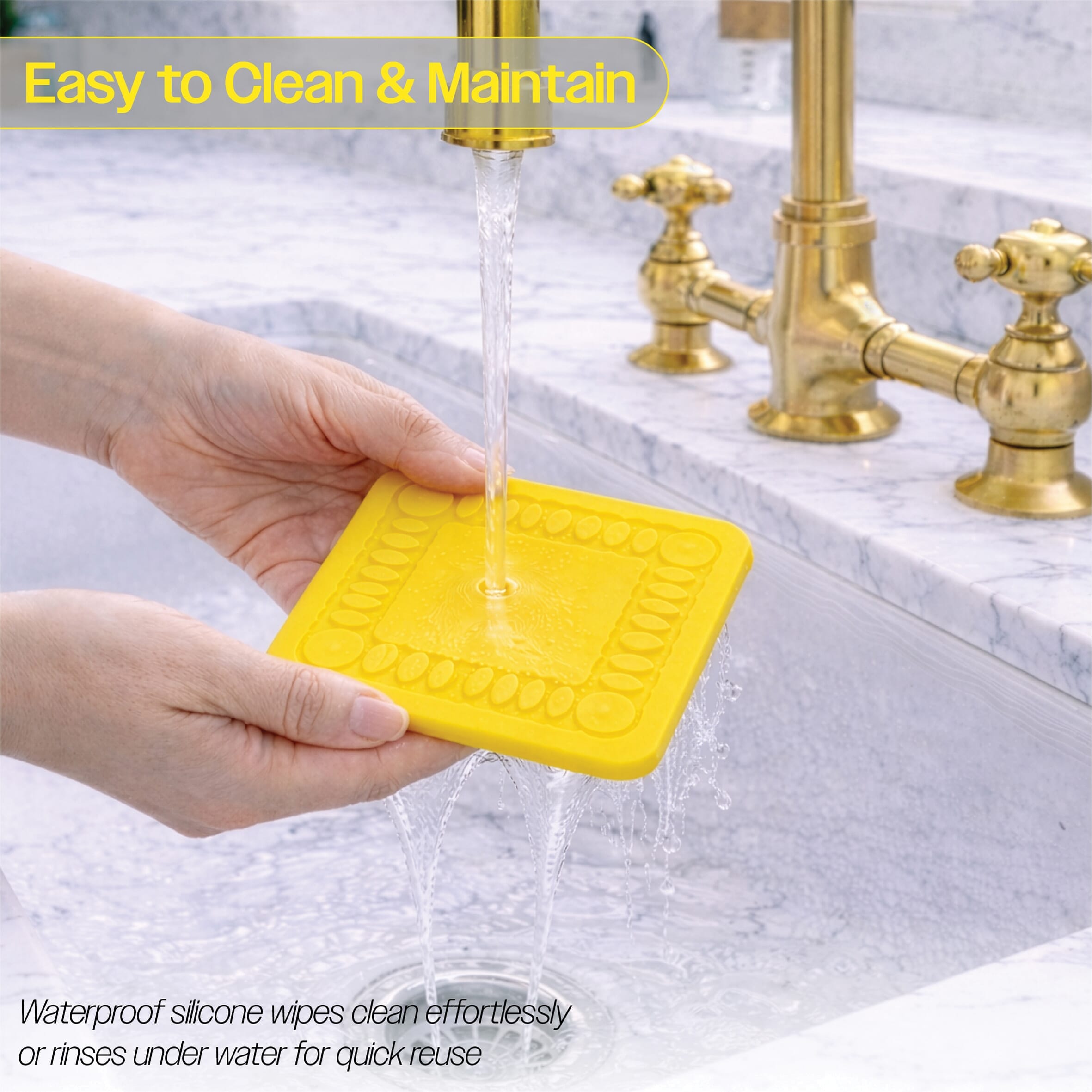 non slip square silicone coaster pack of 4 14cm yellow easy to clean