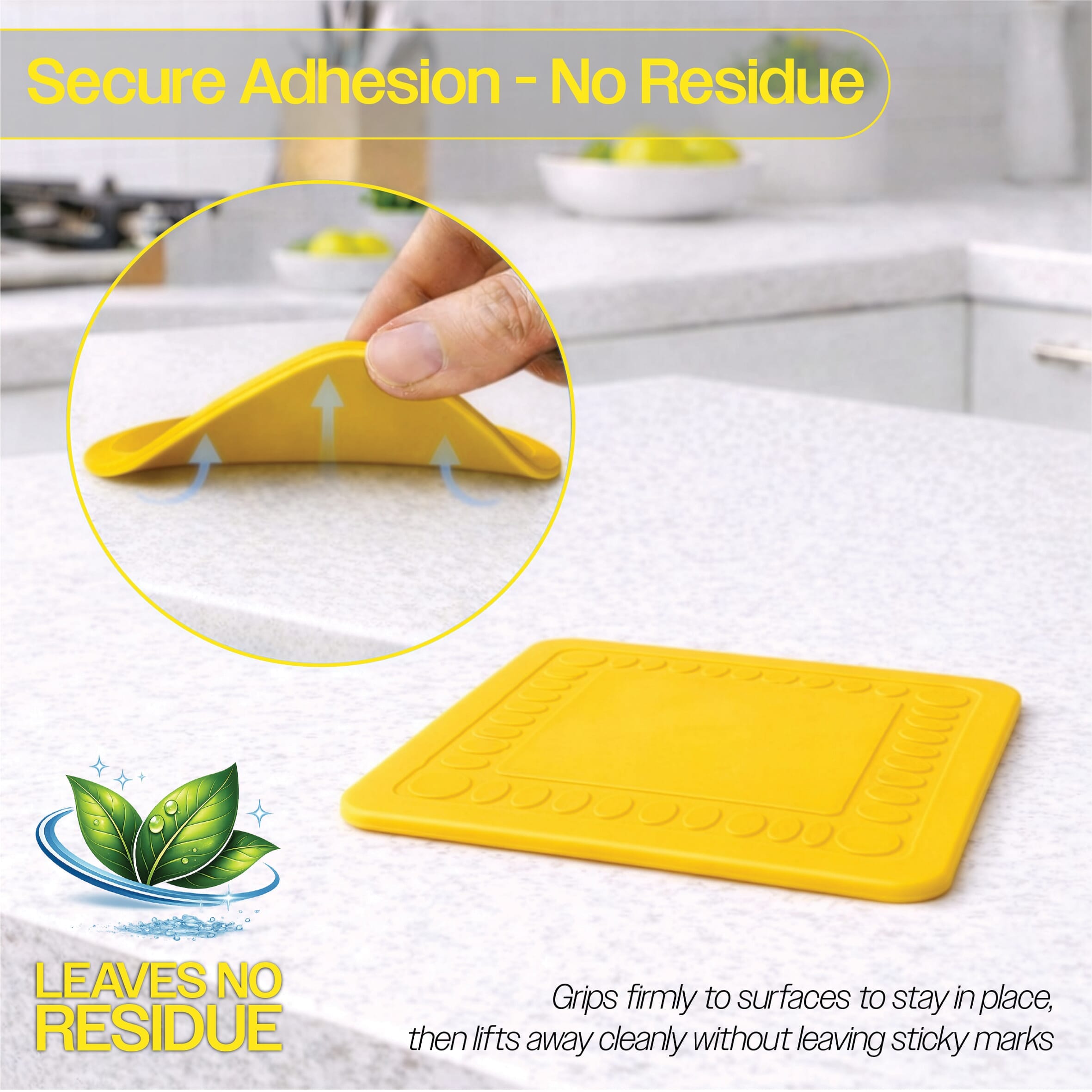 non slip square silicone coaster pack of 4 14cm yellow secure grip