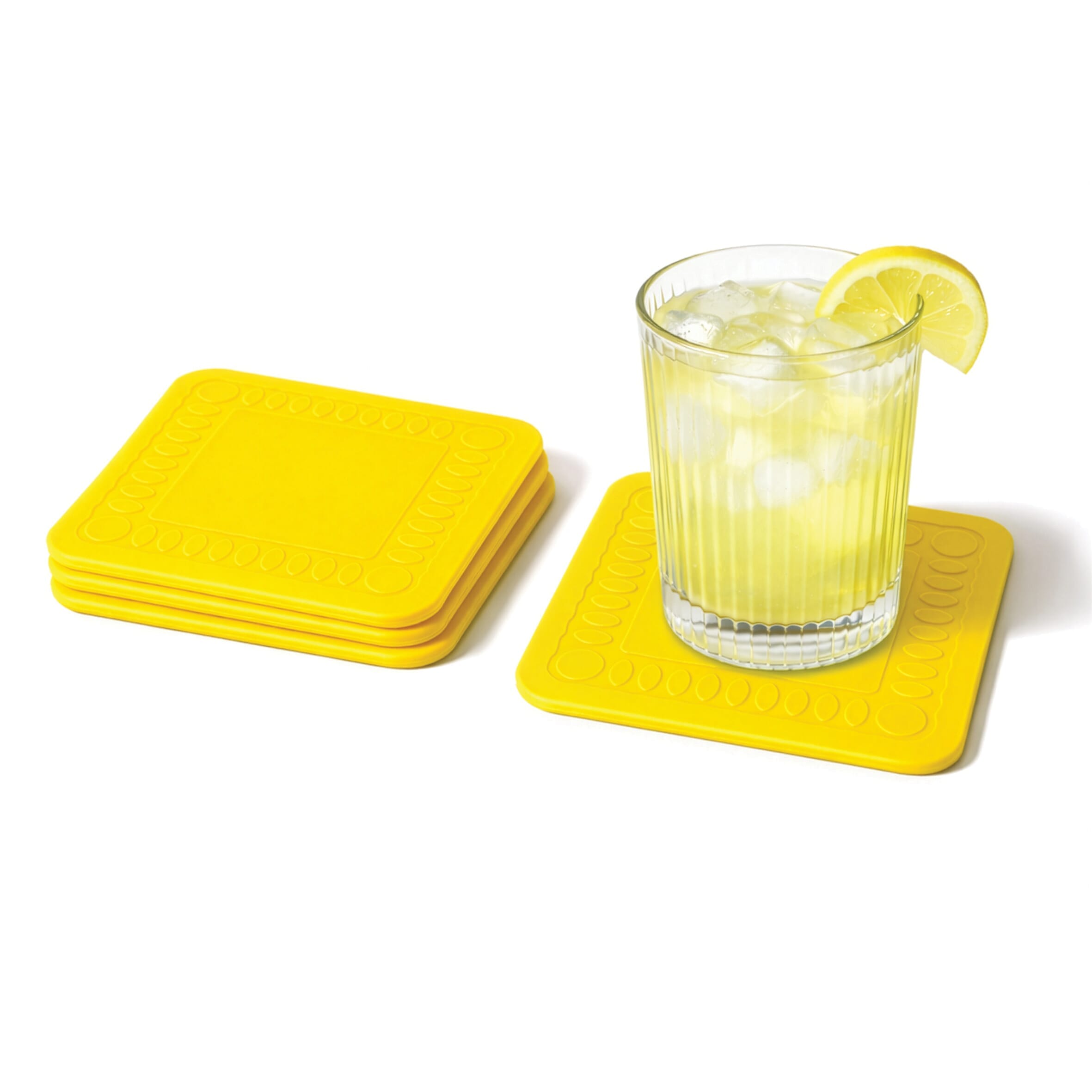 non slip square silicone coaster pack of 4 14cm yellow
